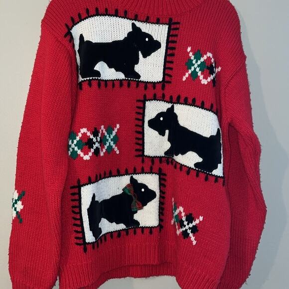 Karen Scott Vintage Sweater Size M Pullover Crewneck Red Scottie Dog - Picture 2 of 6